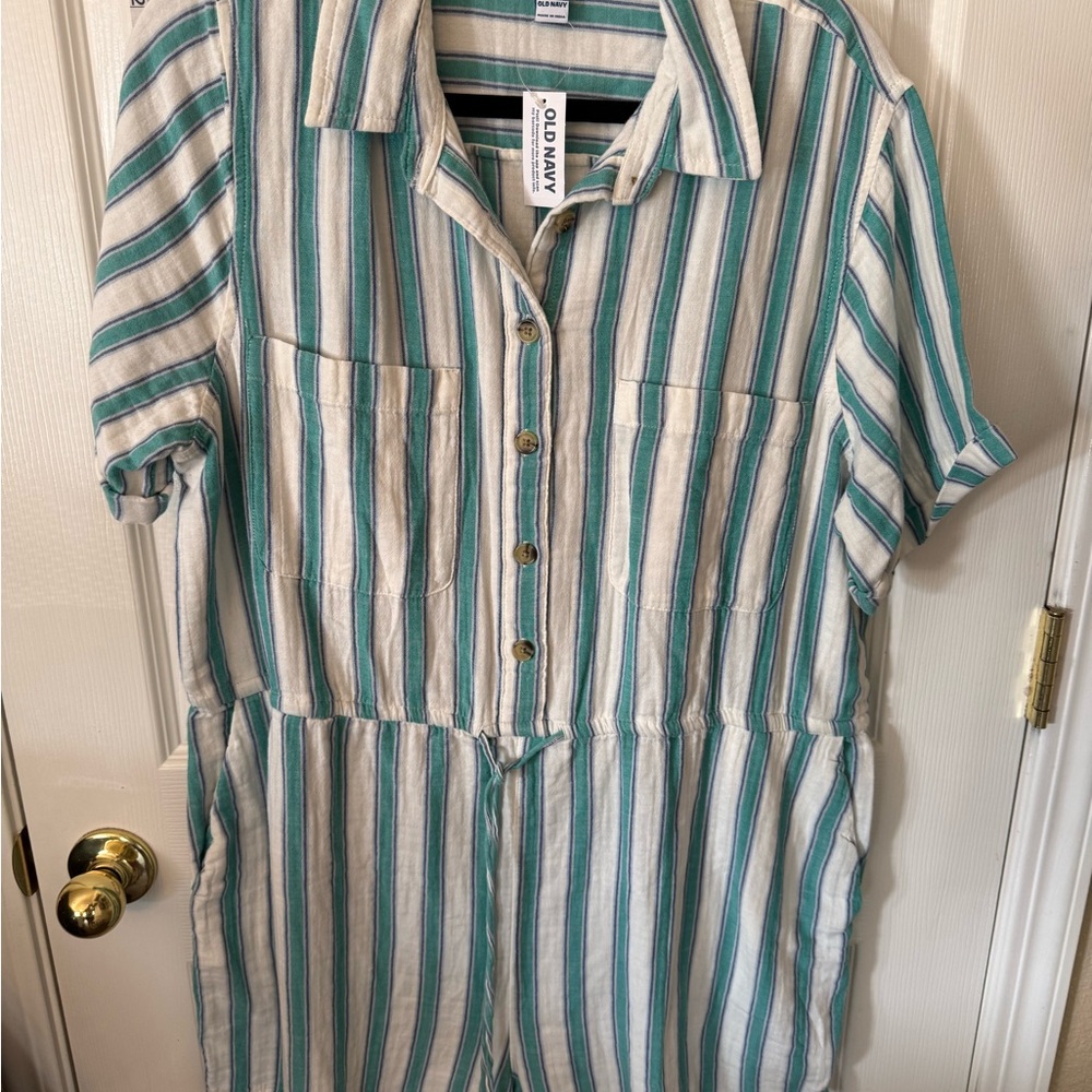 Old Navy Teal and White Striped Shirt
